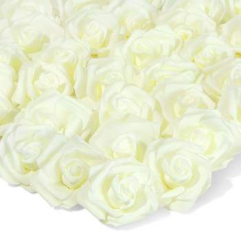 Juvale 100 Pack Ivory Artificial Rose Flower Heads, 3 Inch Stemless Flowers for Weddings, Bouquets, DIY Crafts