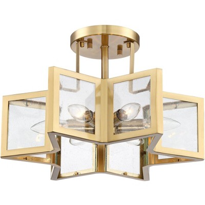 Possini Euro Design Modern Ceiling Light Semi Flush Mount Fixture Warm Antique Brass 16" Wide 6-Light 6-Point Star for Bedroom