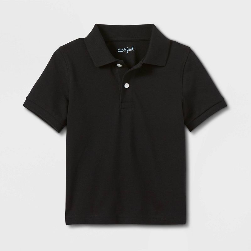 Toddler Boys' Short Sleeve Pique Uniform Polo Shirt - Cat & Jack™ Black, 1 of 5