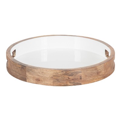 Ehrens 15" Round Natural and White Mango Wood Tray