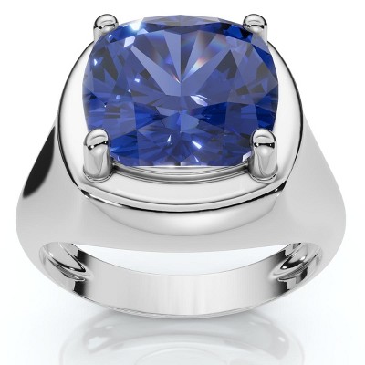 Pompeii3 5Ct Cushion Blue Sapphire Button Ring 14k Gold Lab Created