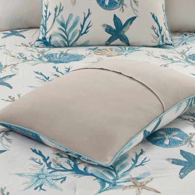 Aqua Coastal Queen Cotton Comforter Set with Decorative Pillows