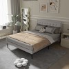 FURNIinspire Beds Queen Size Iron Platform Bed Frame, Modern Minimalist Bed with Wooden Slats Upholstered Headboard, White, 83.66"*62.2"*41.34" - 4 of 4