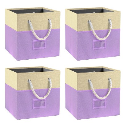12"Foldable Storage Bins,4 Piece Set Fabric Closet Drawers Organizer with Cotton Handles for Organizing Shelf Cabinet