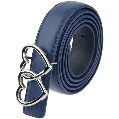 INSPIRE CHIC Women Reversible Faux Leather 0.9" Width Belt with Metal Double Hearts Ring Buckle Belts 1Pc