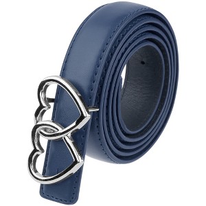 INSPIRE CHIC Women Reversible Faux Leather 0.9" Width Belt with Metal Double Hearts Ring Buckle Belts 1Pc - 1 of 4