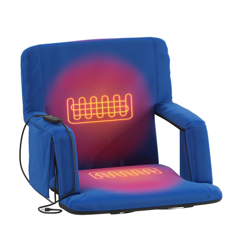 Flash Furniture Malta Portable Heated Reclining Stadium Chair with Armrests, Heated Padded Back & Heated Seat with Dual Storage Pockets and Backpack Straps, 4 of 17