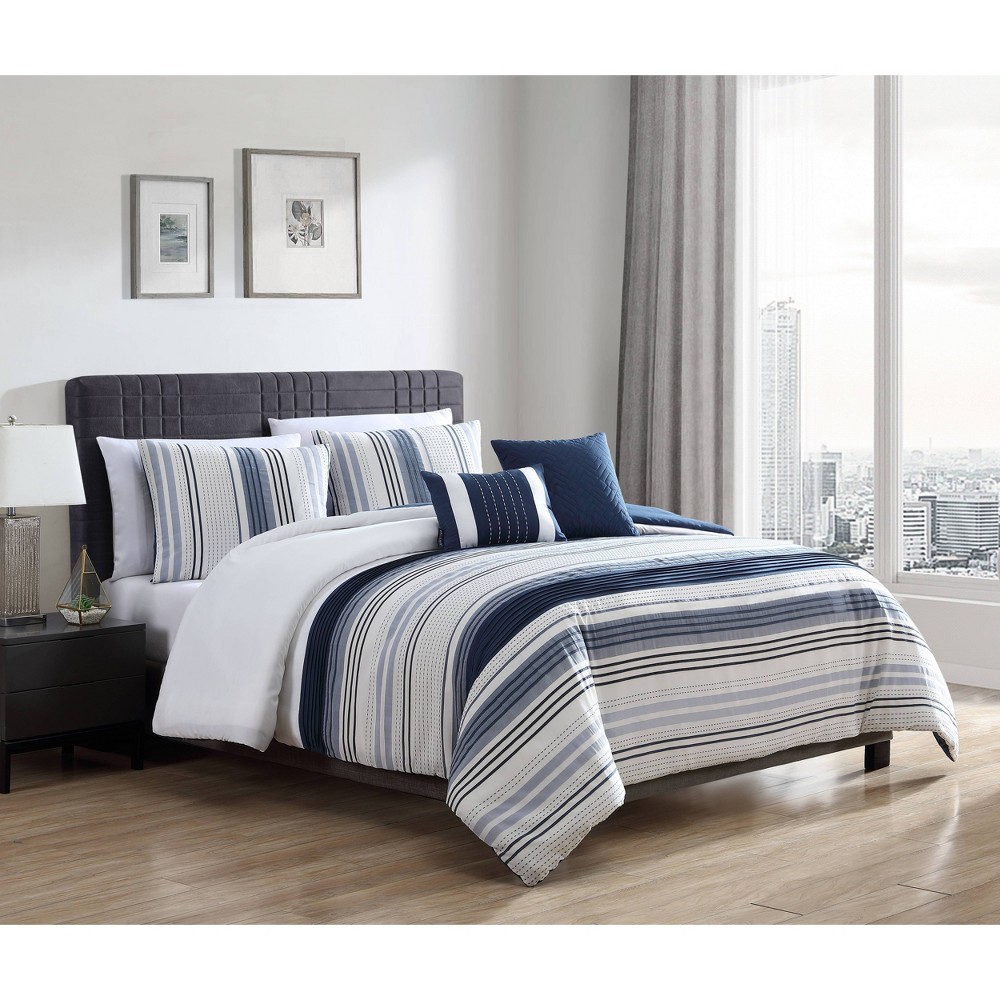 Riverbrook Home 5pc King Albion Comforter Bedding Set Blue: Includes Shams &#38; Decorative Pillows, Jacquard Polyester