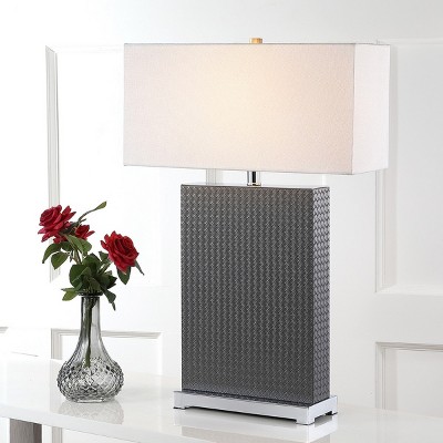 Joyce 27.75" Grey Faux Leather Table Lamp Set