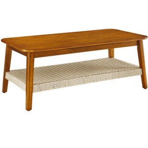 Vynxaria 47.25" Mid-Century Coffee Table with Woven Shelf, Rattan End Table with Storage, Wood Tea Table for Living Room, Couch, Patio, Home ,Office - 1 of 4