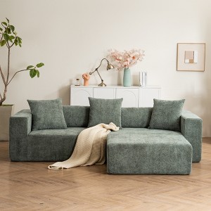Modular L-Shaped Sofa Couch, Chenille Fabric Cloud Sofa with Soft Cushion for Living Room & Bedroom, Non-Assembly, Beige/Green - ModernLuxe - 1 of 4