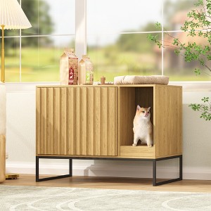 Modern Cat Litter Box Enclosure Furniture with Scratch Pad, Cat Washroom House - 1 of 4