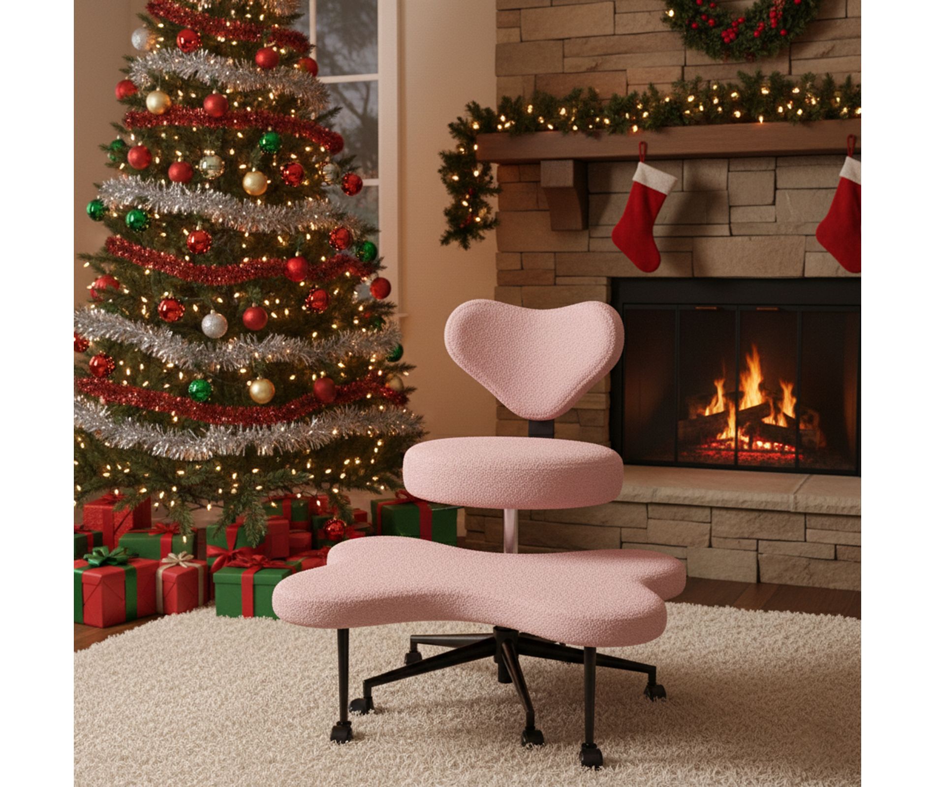 Pinmoco Ergonomic Cross-Legged Office Chair Adjustable Height Meditation Chair with Back Support and 360° Swivel, Office/Home Chair, Pink