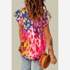 Amaryllis Women’s Multicolor Floral Ruffle Sleeve Blouse Split Neck Pleated Texture Lightweight Relaxed - 2 of 4