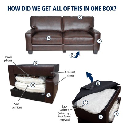 Chestnut Brown Faux Leather Track Arm Sofa with Removable Cushions