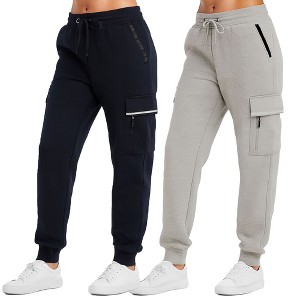 Blue Ice Women's Loose Fit Heavyweight  Tech Fleece Cargo Jogger Pants with Zipper Pockets-2 Pack - 1 of 3