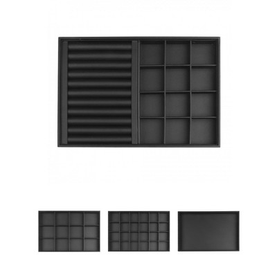 Unique Bargains 4 Pack PU Leather Jewelry Organizer Trays with Removable Dividers for Drawers Black