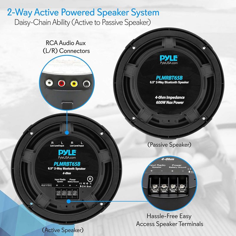Pyle 6.5 Inch Bluetooth Marine Speakers - Black, 2 of 10