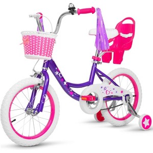 hykolity 14 16 Inch Kids Bike, Girls Bicycle for Age 3-7 with Training Wheel, Cute Doll Seat, Removable Basket, Adjustable Saddle, and Dual Brake - 1 of 4