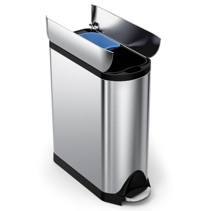 simplehuman 40L Dual Compartment Butterfly Lid Kitchen Step Trash Can Stainless Steel, 1 of 5