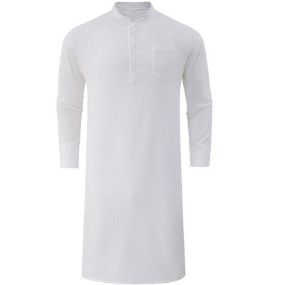 Men's Long - Sleeve Henley Shirt, Basic Solid - Color Mid - Length Tunic Top with Button Placket & Chest Pocket