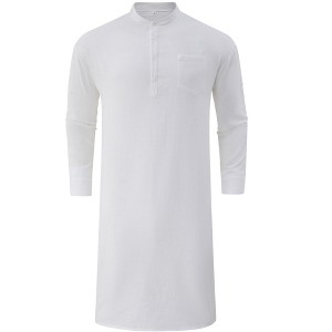 Men's Long - Sleeve Henley Shirt, Basic Solid - Color Mid - Length Tunic Top with Button Placket & Chest Pocket - 1 of 4