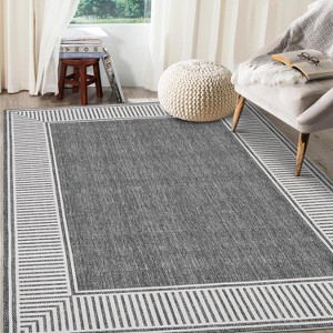 Modern Bordered Area Rug, Washable Low Pile Non Slip Stain Resistant Soft Carpet for Living Room, Bedroom, Dining Room, Office - 1 of 4