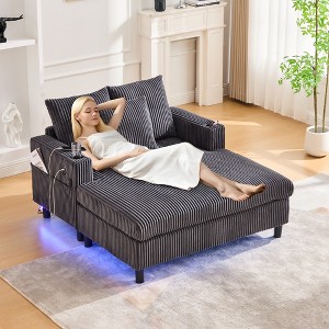 Oversized Upholstered Chaise Lounge Lazy Sleeper Sofa Bed Reading Couch with 3 Pillows, USB & Type-C port, Cup Holder, Side Pocket - ModernLuxe - 1 of 4