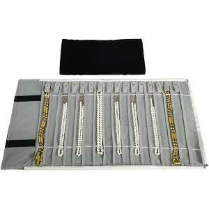 Portable Jewelry Roll for 16 Necklaces, Tangle-Free Travel Storage Bag with Secure Display Holder, Black & Gray - 1 of 4