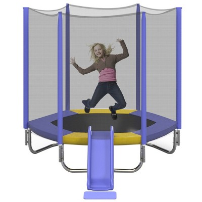 7FT Toddler Trampoline For Kids, Easy Assembly Outdoor Round Recreational Trampoline With Safety Enclosure Net, Slide