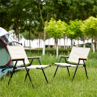 YONWAY Folding Portable Outdoor Chair with Steel Frame and Oxford Cloth for Indoor & Outdoor Use for Camping, Picnics, Beach, Backyard(Beige)