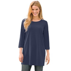 Woman Within Plus Size Perfect Three-Quarter-Sleeve Scoopneck Tunic - 1 of 4