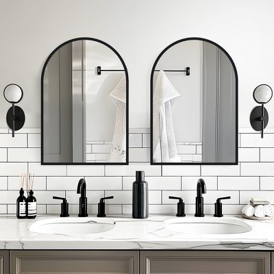 Dovelina Arched Wooden Straight Edge Hanging Mirror Decorative Wall Mirror (Set of 2)