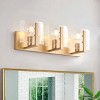 Dewdrop Luxe Warm Brass Vanity Light 3 Light Curved Glass Shades Textured Clear Glass Rectangular Base ETL For Apartment Bathroom - 2 of 4