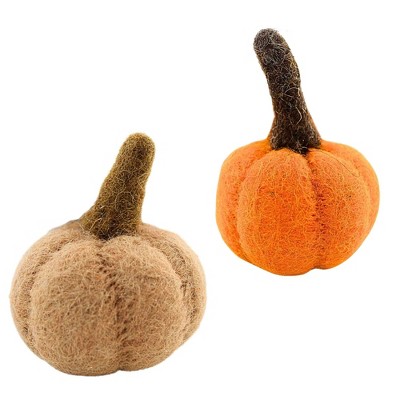 Ganz 3.0 Inch Mini Wool Pumpkins Thanksgiving Autumn Colors Plush Figurines