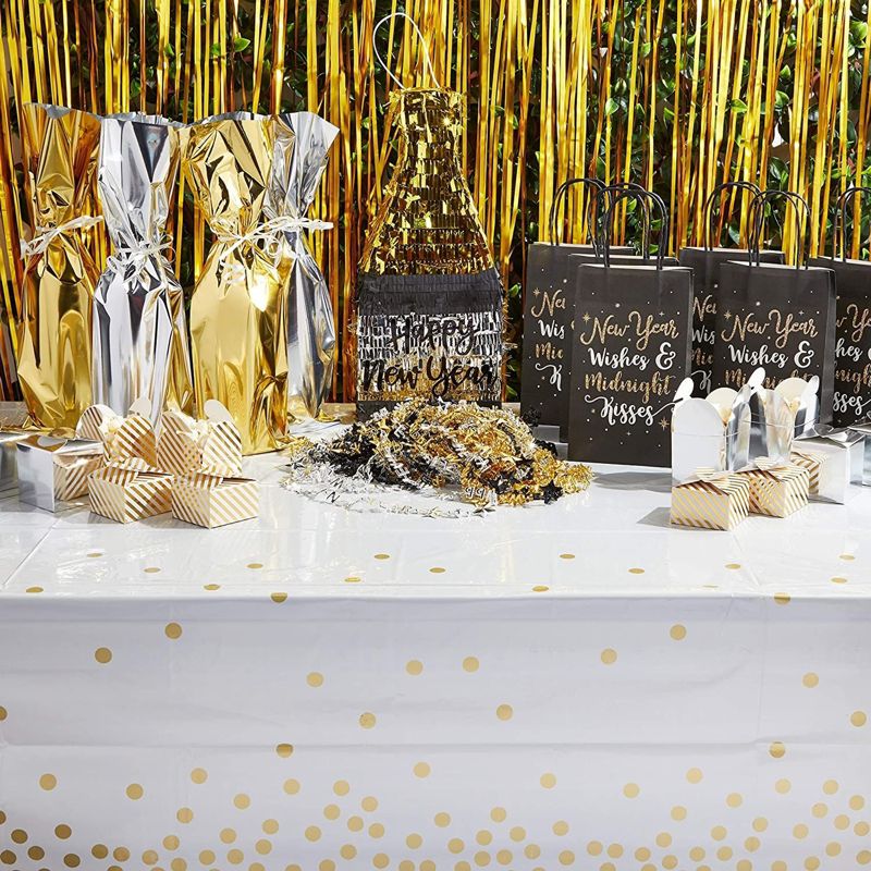 Sparkle and Bash White and Gold Tablecloth with Gold Polka Dot Confetti (54 x 108 in, 6 Pack), 2 of 6