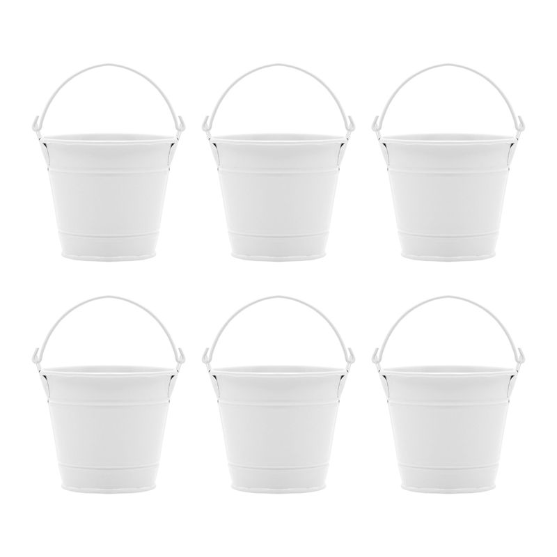 Juvale 6 Pack White Mini Galvanized Buckets with Handles for Party Favors, Decorations, Easter Centerpieces, 3.5 x 3 In, 5 of 10