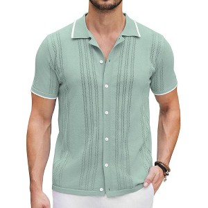 COOFANDY Men's Knit Button Down Shirt Vintage Short Sleeve Polo Shirts Casual Beach Tops - 1 of 4