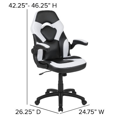 Ergonomic High-Back Racing Style Gaming Chair with Flip-Up Arms in Black Nylon