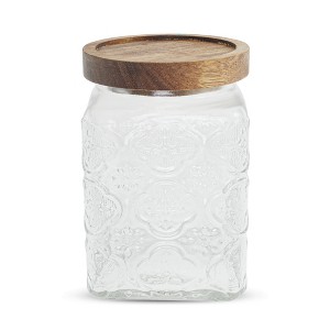 Unique Bargains Durable Flower Pattern Decorative Glass Jar with Lid 1 Pc - 1 of 4