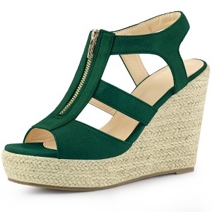 Allegra K Women's Platform Heels Slingback Zipper Wedge Sandals - 1 of 4