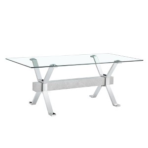 NicBex 71 Inch Rectangle Dining Table with Tempered Glass Tabletop and MDF Crossbars for 6 to 8,Living Meeting Room,Gold/Silver - 1 of 4