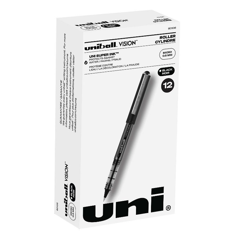 Uni Vision Rollerball Pen Micro Point Black Ink Dozen (60106), 1 of 10
