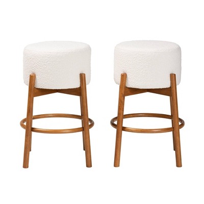 Baxton Studio Olwen Boucle Fabric and Wood 2pc Bar Stool Set