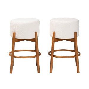 Baxton Studio Olwen Boucle Fabric and Wood 2pc Bar Stool Set - 1 of 4