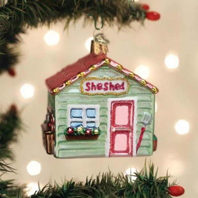 Mint Green and Pink Glass She Shed Ornament