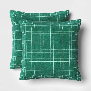2pk Plaid Square Christmas Throw Pillow Set Ivory/Green - Wondershop™