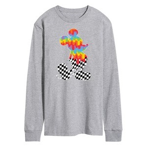 Men's - Disney - Mickey Mouse Rainbow/Checker Silhouette Long Sleeve Graphic T-Shirt - 1 of 4