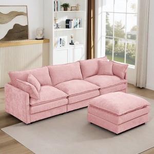 VASIP Pink Chenille Modular Cloud Sectional Sofa - 105" L-Shaped 3-Seater with Ottoman, Customizable Living Room Couch Set - 1 of 4