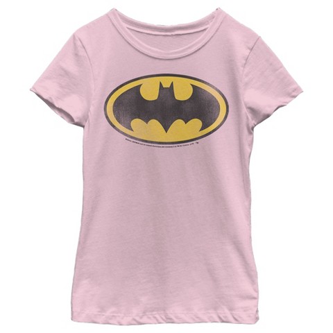 DC Comics Girl's Batman Distressed Bat Logo T-Shirt - Light Pink - Small